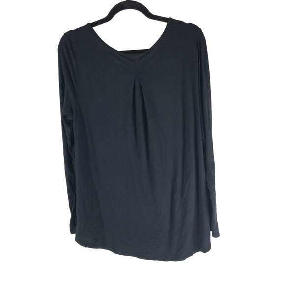 Gap Luxe Womens Long Sleeve Black Top Pleated Scoop Neck Size L - Picture 2 of 5